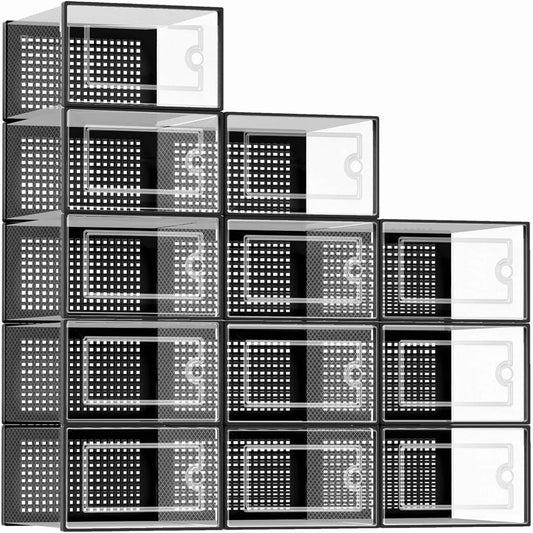 Transparent Plastic Stackable Shoe Storage Boxes With Linked Design