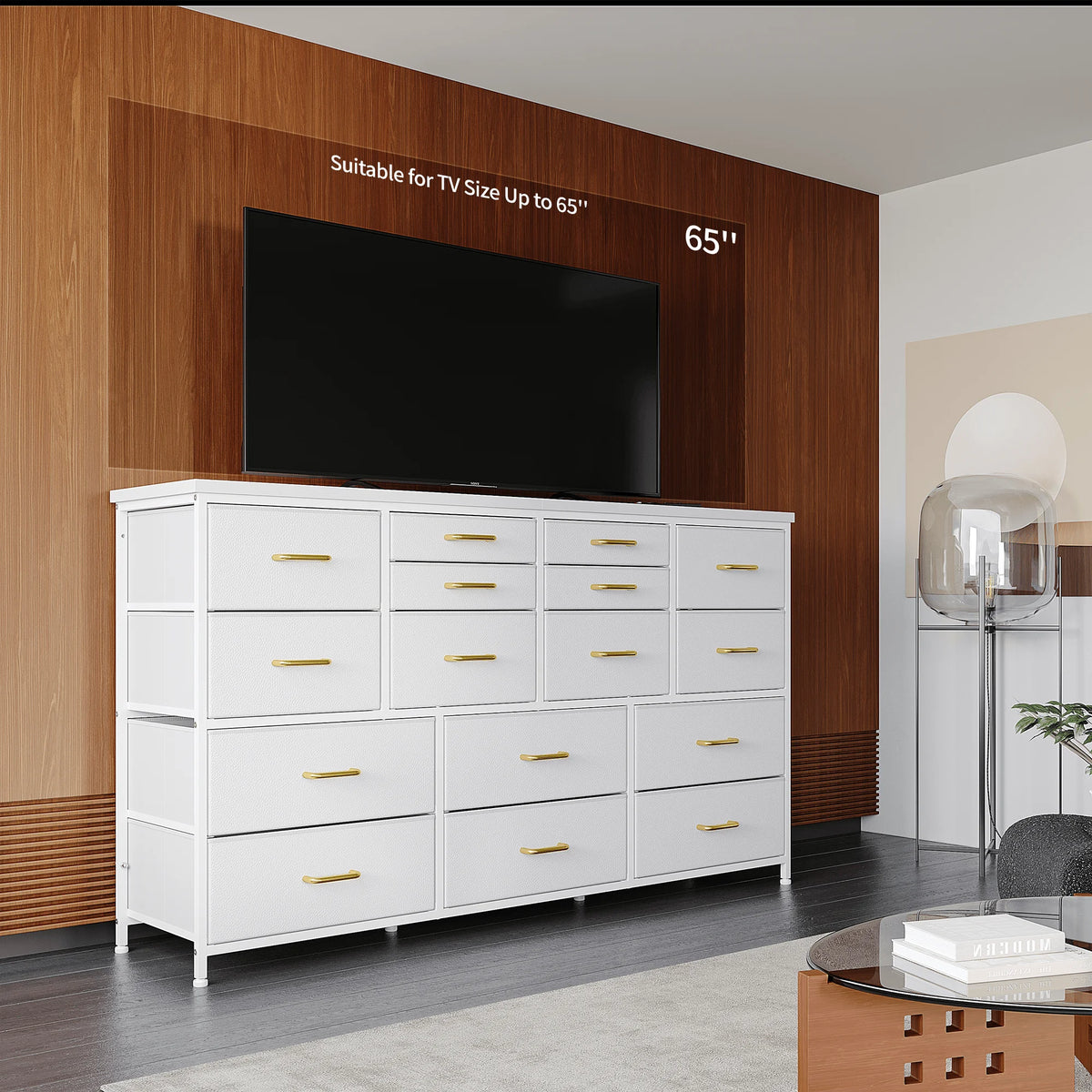 EnHomee 60" TV Stand with 16 Drawers & Charging Station – Long Dresser & Chest of Drawers – Large Bedroom Storage Unit