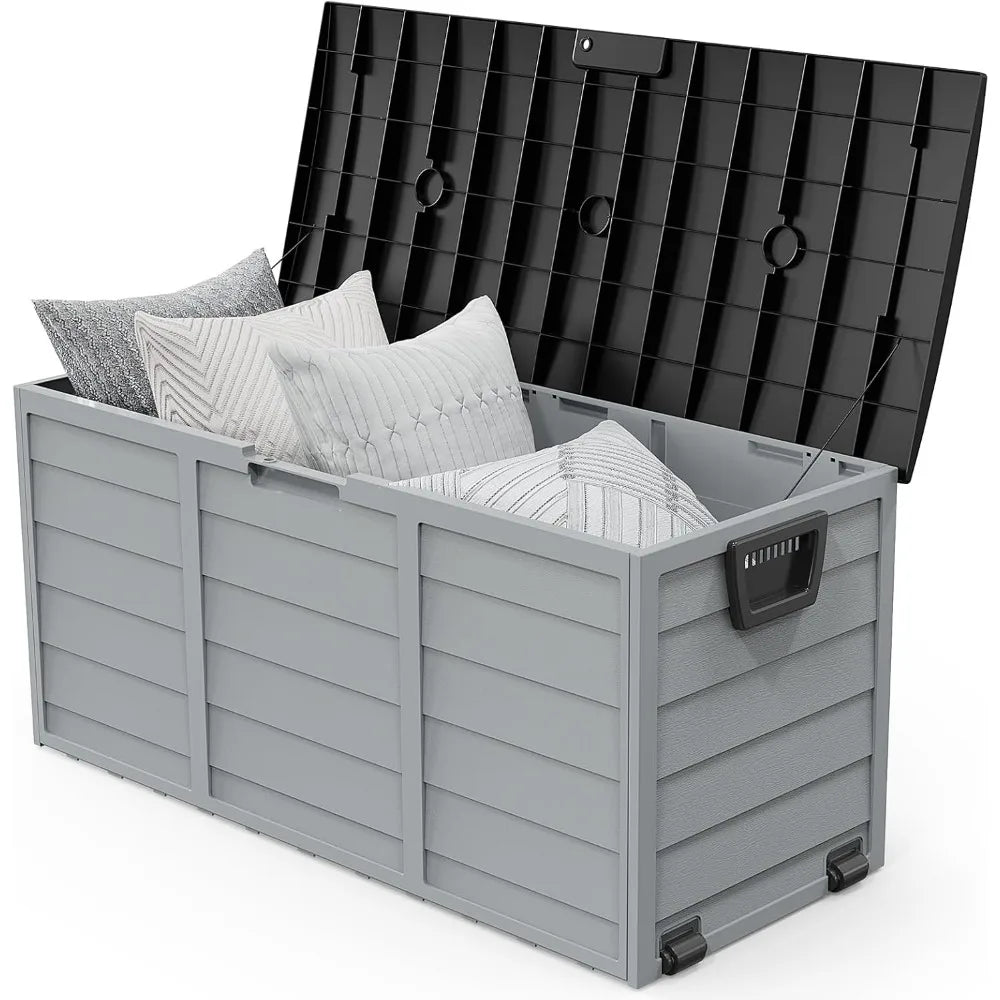 VINGLI 75 Gallon Outdoor Storage Box Lockable Plastic Deck Box Waterproof with Wheels for Garden Pool Patio Black