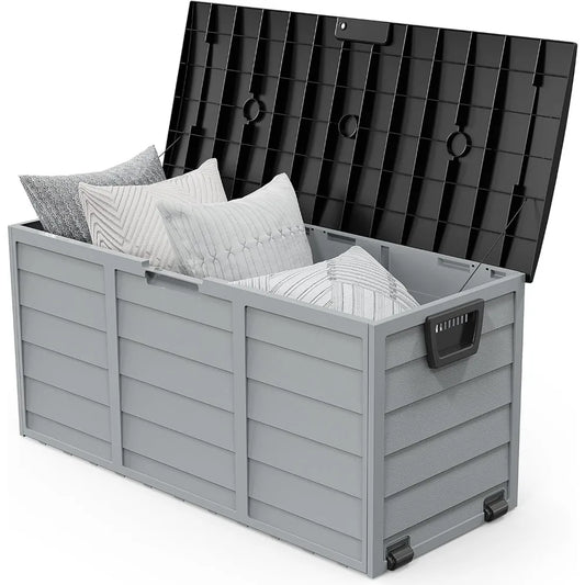 VINGLI 75 Gallon Outdoor Storage Box Lockable Plastic Deck Box Waterproof with Wheels for Garden Pool Patio Black