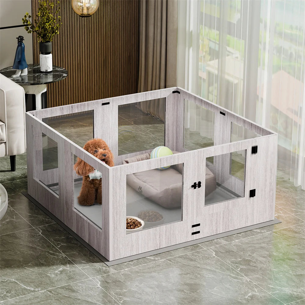 BORWART Heavy Duty Dog Whelping Box With Tempered Glass Enclosure