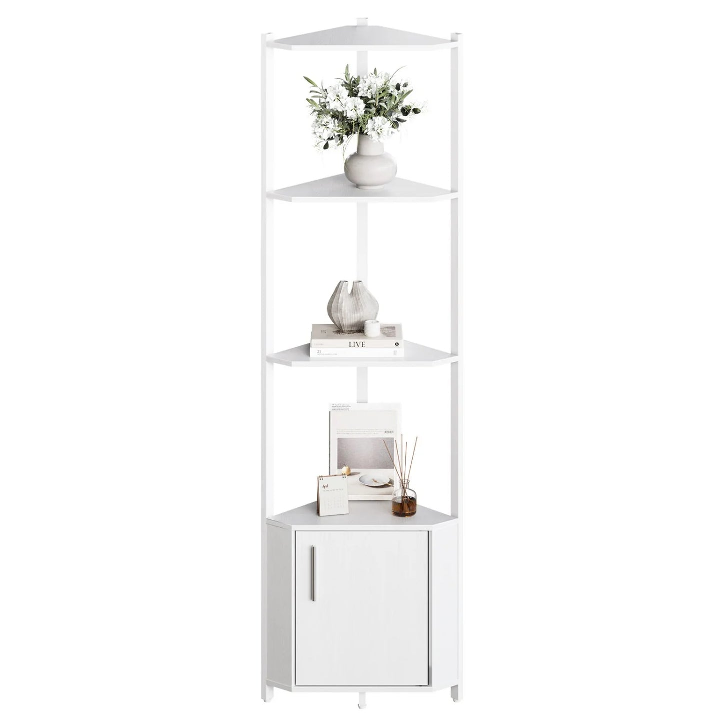 5-Tier Corner Shelf Stand, 58.27'' Tall Corner Bookshelf with Metal Frame, Wooden Corner Stand – Storage Rack for Home Office