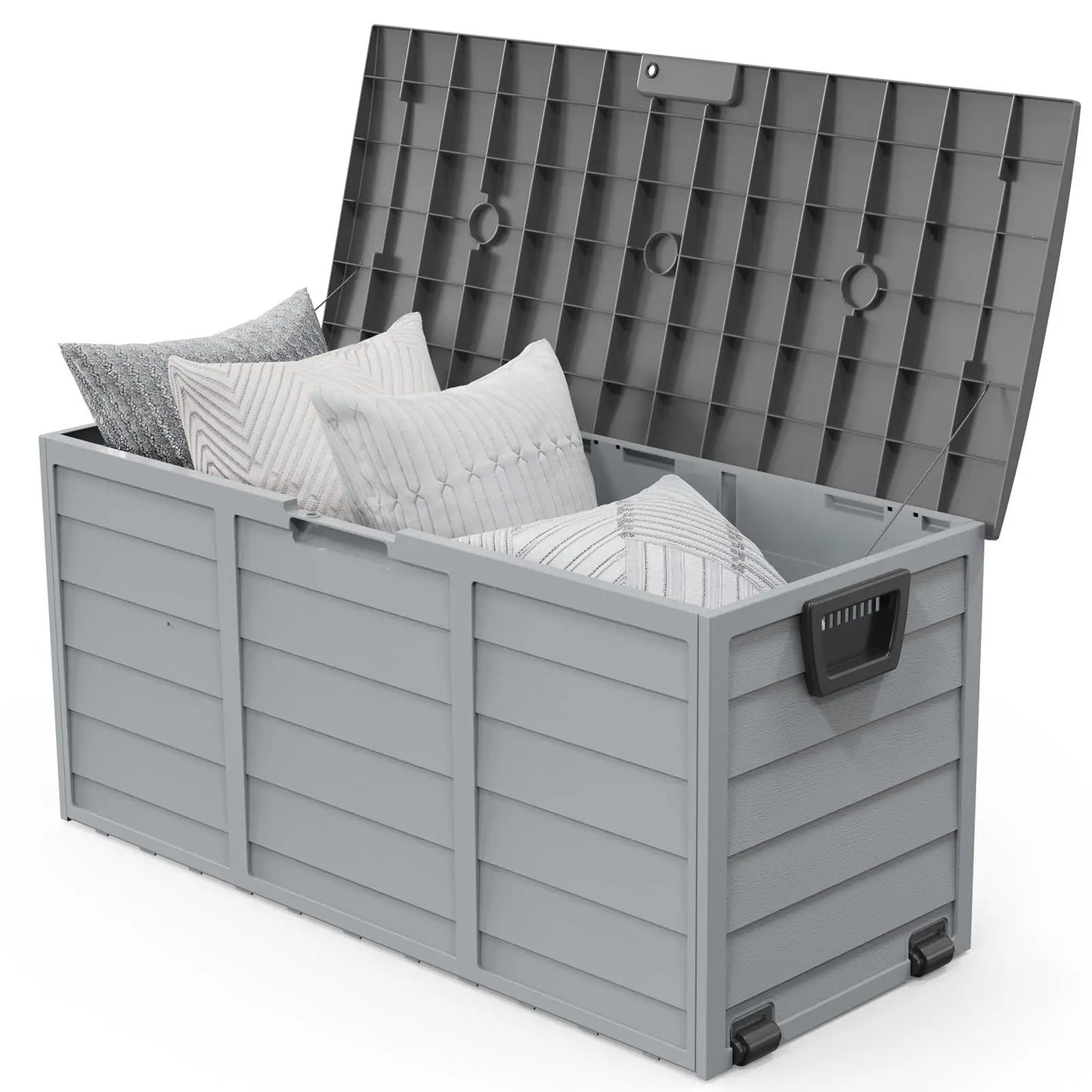 VINGLI 75 Gallon Outdoor Storage Box Lockable Plastic Deck Box Waterproof with Wheels for Garden Pool Patio Black