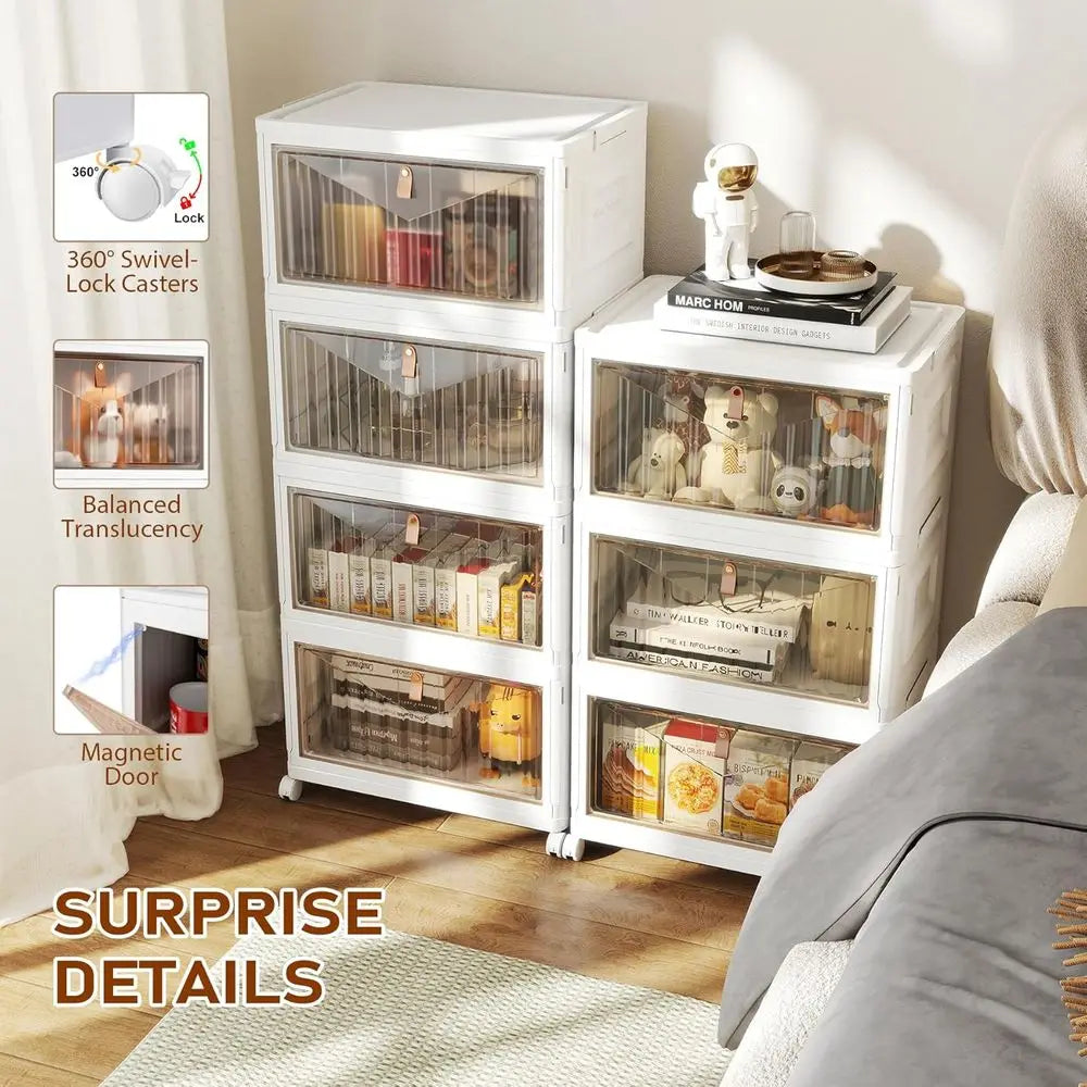 4 Tier Storage Bins with Lids, 23QT Stackable Closet Organizers and Storage with Wheels, Collapsible Storage Boxes, Plastic Stor