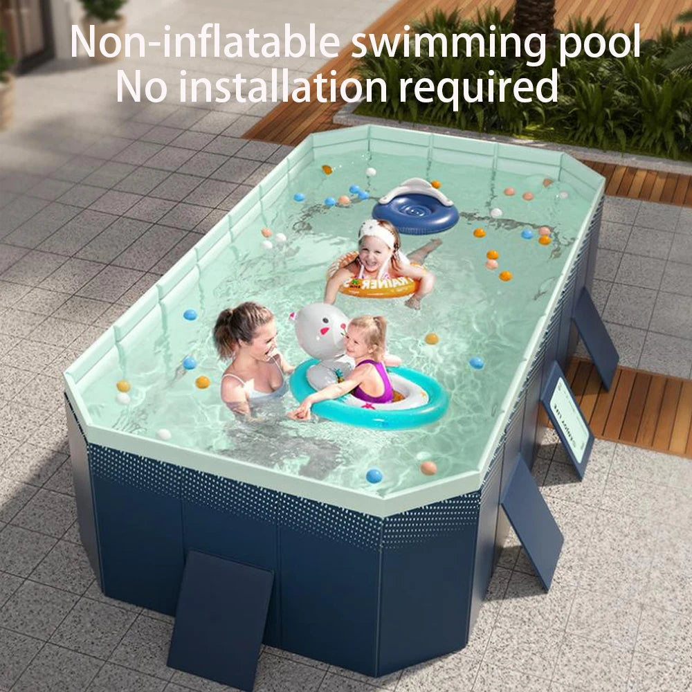 Foldable Large Rectangular Family Swimming Pool – Non-Inflatable Easy Setup Outdoor Above Ground Pool for Adults Kids Ideal Backyard