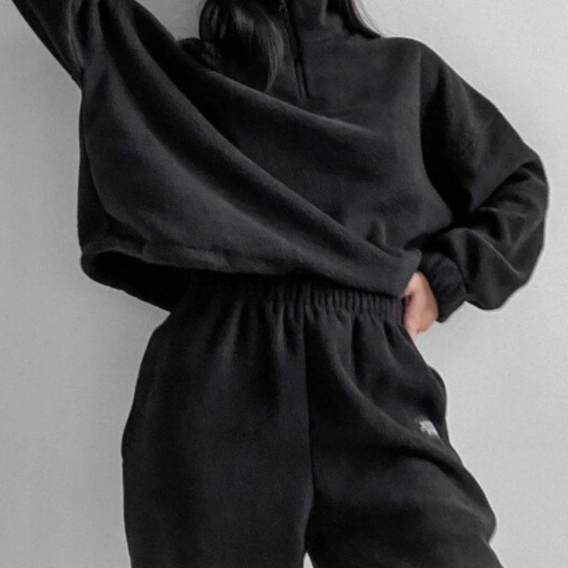Bywindto Women's Loose Zipper Stand Collar Sweater Pants Suit