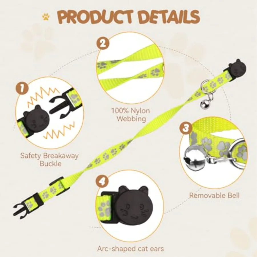 16 PCS Breakaway Cat Collars with Bells Reflective Cat Collar Safety Nylon Kitten Collars Cat Collars for Girl Boy Cats 7.5"-12