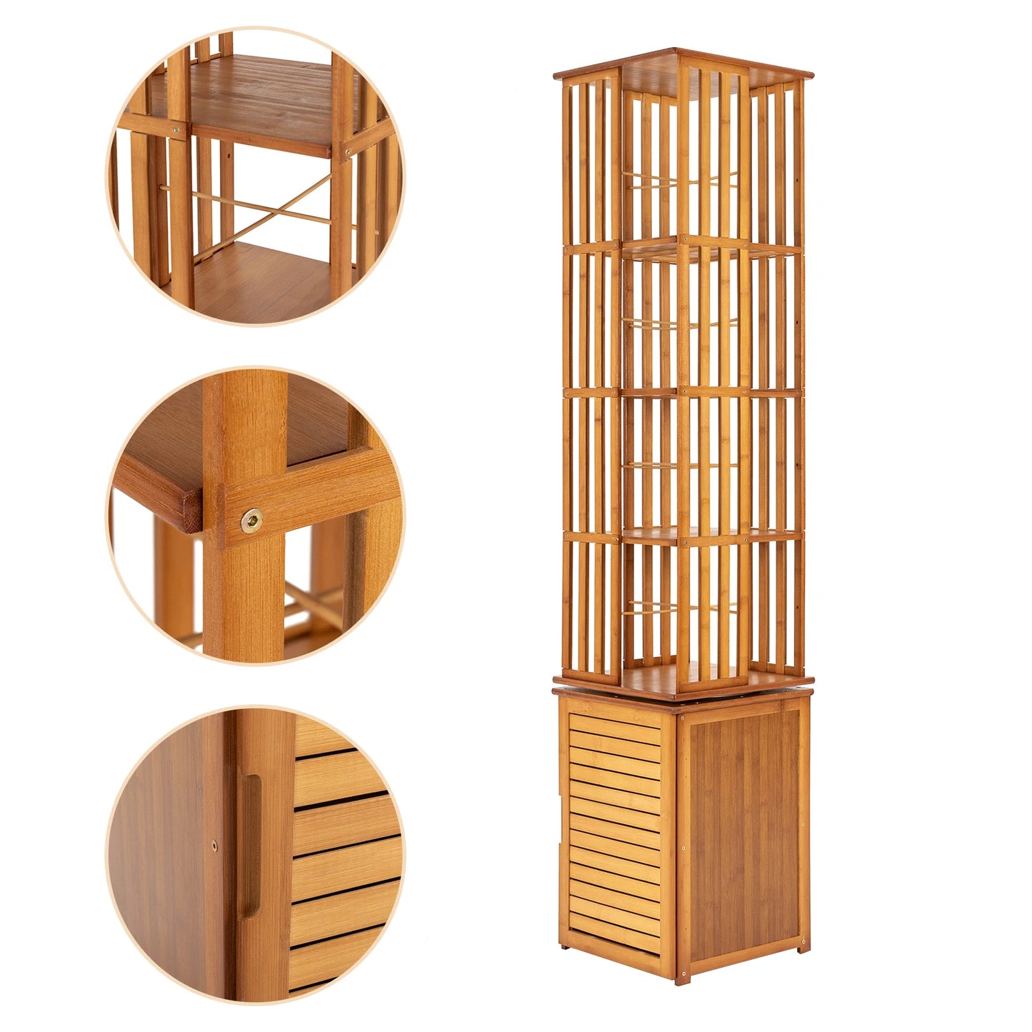 Bymaocar 6 Tier Corner Bamboo Book Shelf Rotating Display Rack