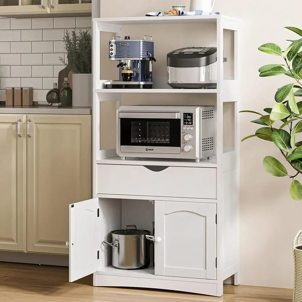 Kitchen Pantry Cabinet with Shelves, Drawers, and Microwave Cart, Freestanding Sideboard with Storage, Bookshelf, Display Unit,