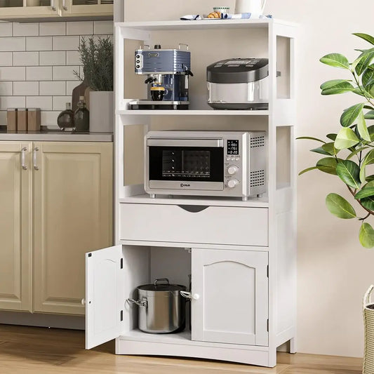 Kitchen Pantry Cabinet with Shelves, Drawers, and Microwave Cart, Freestanding Sideboard with Storage, Bookshelf, Display Unit,