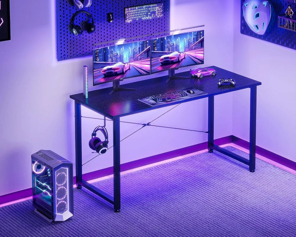Compact Computer Desk With Headphone Hooks For Home Office